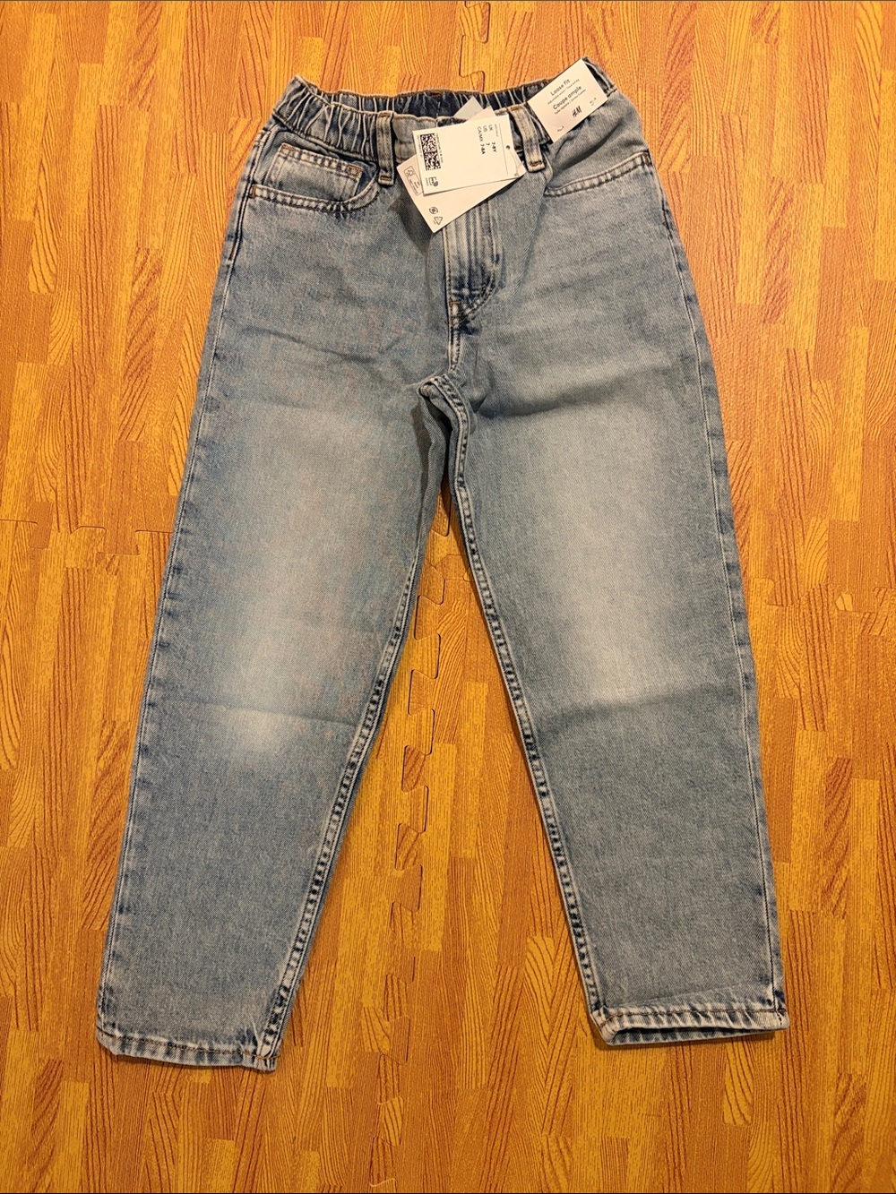 H&M Light Wash Kids Elastic-Waist Relaxed Jeans